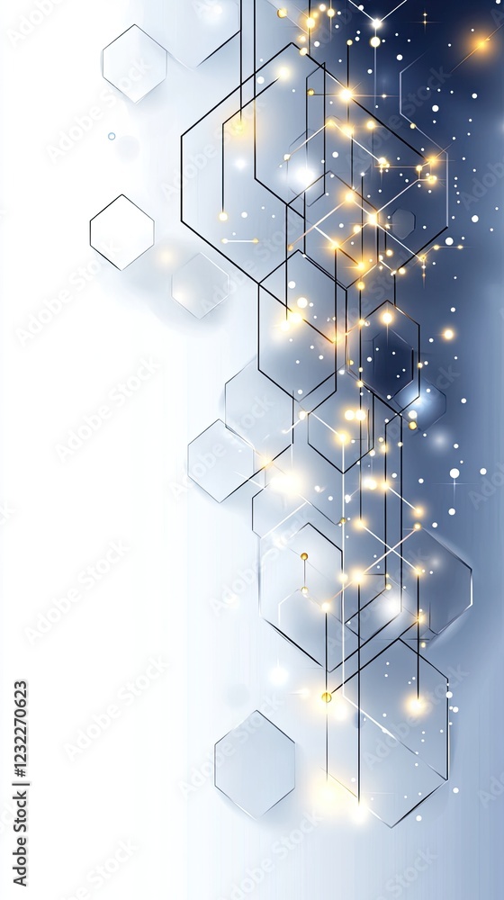 Poster light blue hexagon pattern on a white background creating a modern design suited for health and tech