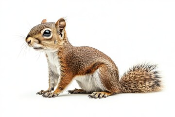 Obraz premium Side-view full-body shot of an adorable red squirrel against a solid white background, showcasing its natural charm and detailed features.