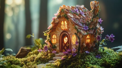 Obraz premium Enchanted Forest Cottage with Quilled Paper Details