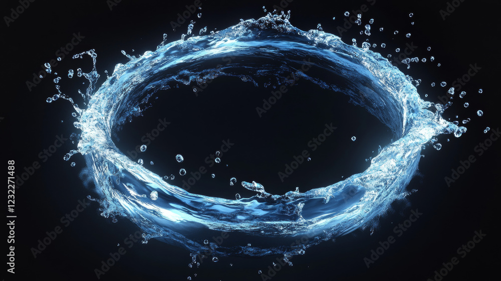 Aufkleber water circle splash and round swirl realistic 3d vector frame. liquid aqua wave with drop and bubble