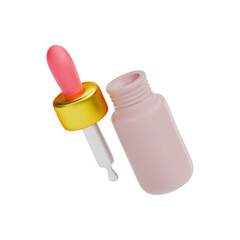 A rendering of the pipette and empty bottle in beige. Face serum. A cosmetic skin care product. Vector 3d illustration on isolated white background