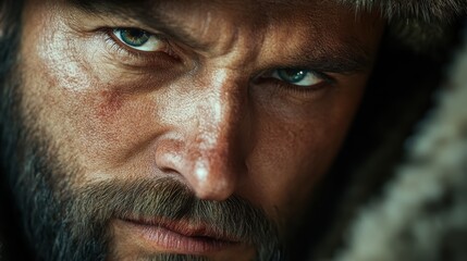 Obraz premium Intense gaze of a rugged man captured in Renaissance portrait style