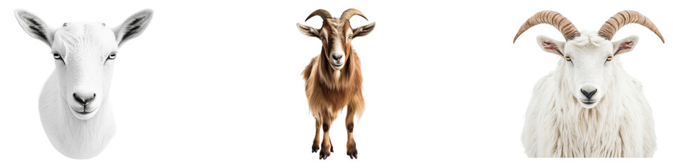 Fototapeta premium Goat front view isolated on transparent background, PNG, Set of