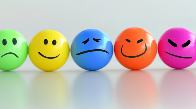 Kolorowe kulki z r&oacute;żnymi emocjami na białym tle