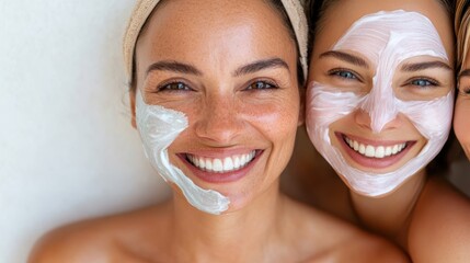 Joyful spa day with friends enjoying skincare at home