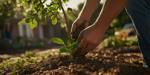 Fototapeta premium Hands Planting a Sapling in Soil
