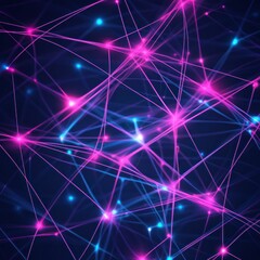 Abstract network of pink and blue lines and dots on a dark background for digital technology
