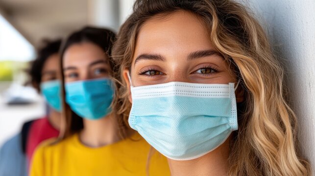 Millennial friends of diverse backgrounds wearing face masks in unity
