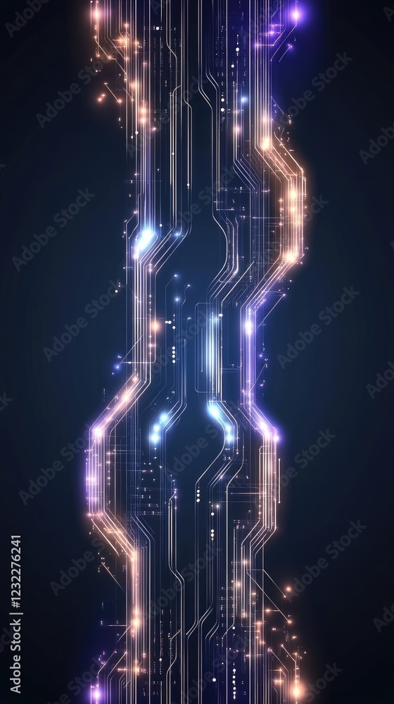 Aufkleber futuristic design with digital waves and circuit elements, showcasing advanced tech in vibrant color
