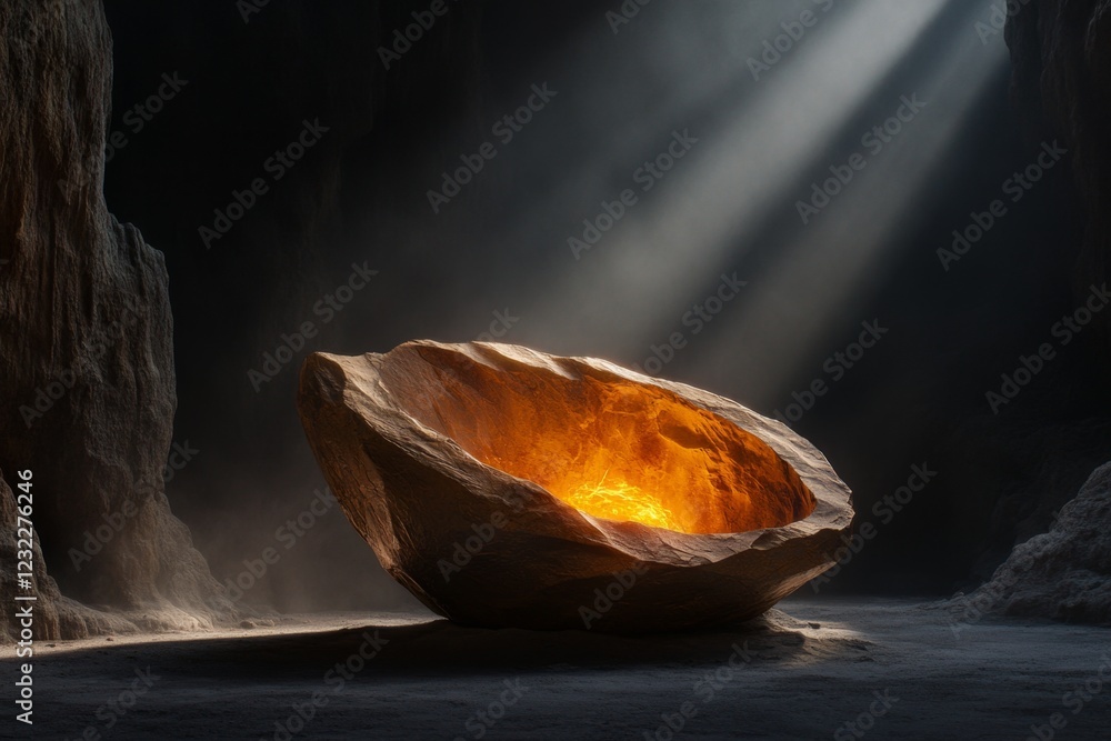 Aufkleber a 3d scene of a remarkable discovery, such as a glowing artifact uncovered in an ancient cave, with 