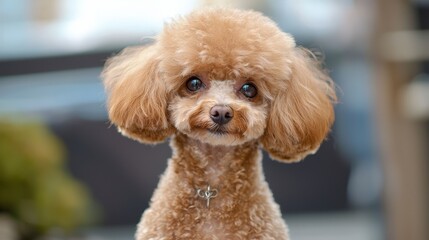 Adorable Fluffy Poodle with Curly Fur and Expressive Eyes