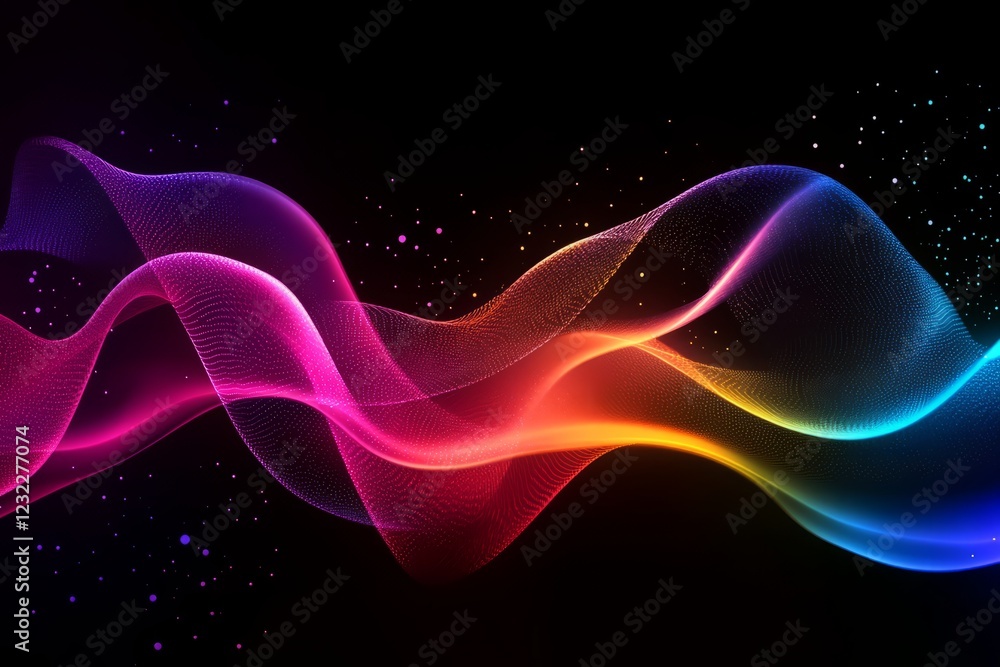 Aufkleber vibrant rainbow-colored waves of light particles flow across a black background, creating a dynamic 