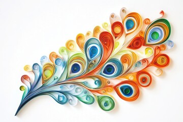 Elegant Quilled Peacock Feather on White Background