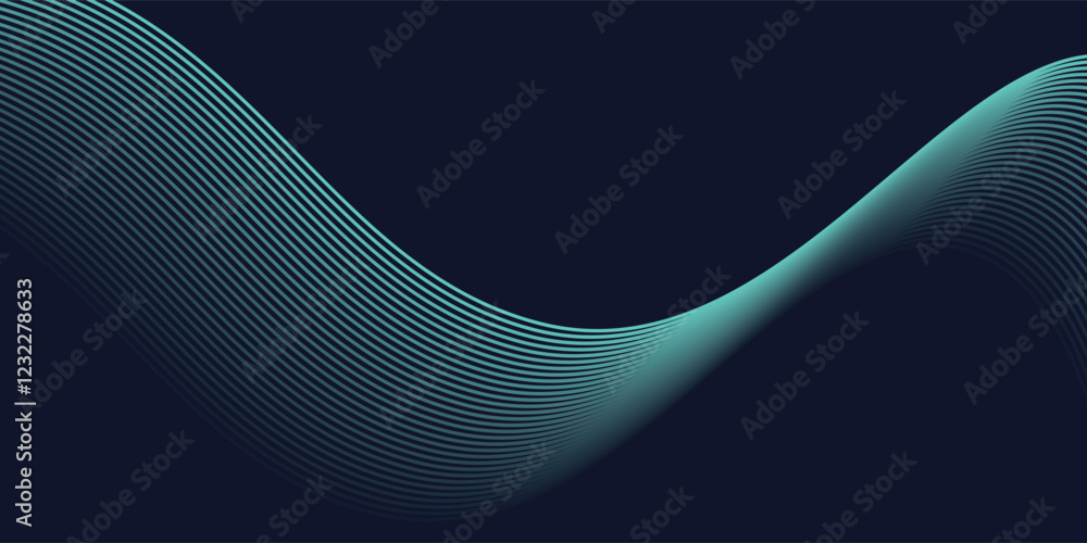 Poster abstract dark blue background with wave line pattern. futuristic technology concept.