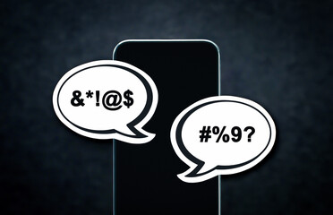 Controversy or hate comment on social media. Online troll or hater making anger post with phone on internet. Mean opinion, racism or bad communication on website forum or chat.