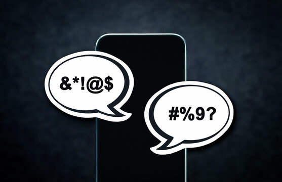Controversy or hate comment on social media. Online troll or hater making anger post with phone on internet. Mean opinion, racism or bad communication on website forum or chat.