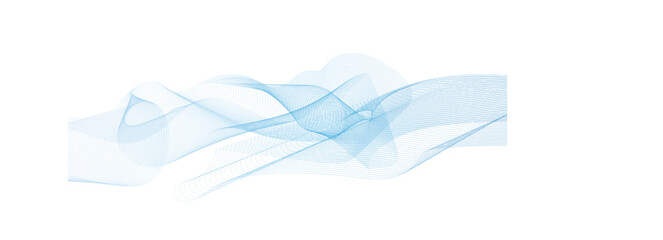 Abstract blue and purple smooth flowing wave lines on a white background. Dynamic sound wave element design