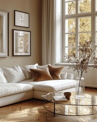 Minimalist Living Room Interior with Plush Sofa and Natural Light