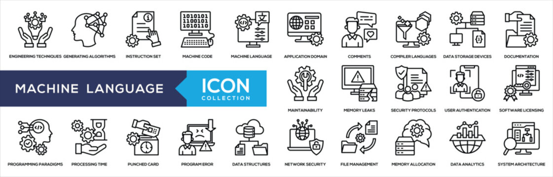 Machine Language Line Icon Collection