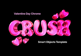 3D Valentine Day Chrome Effect Mockup
