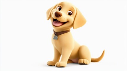 Happy cartoon Labrador puppy sits, white background, pet adoption