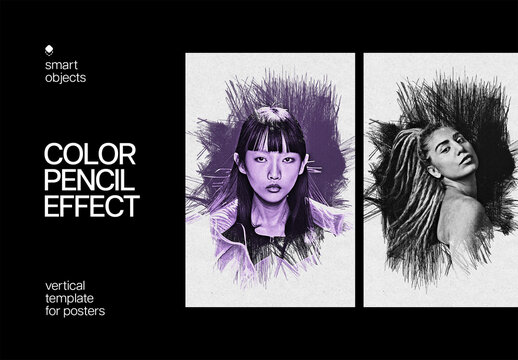 Color Pencil Poster Photo Effect Mockup