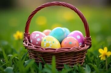 colorful easter eggs in a basket