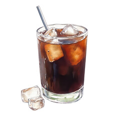 Refreshing Glass of Iced Beverage with Ice Cubes  isolated on a transparent background.