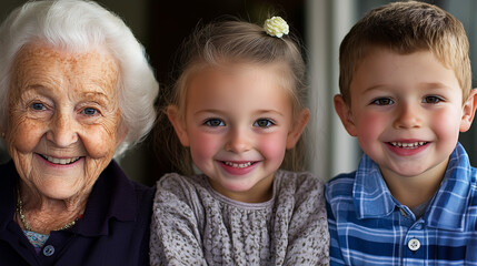 Babcia z wnukami, portret rodzinny