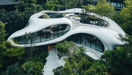 Organic Architecture: A Biomorphic House Immersed in Lush Greenery