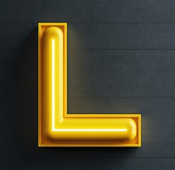 Minimalist Neon Yellow L Letter Design with Tubing on Dark Gray Background