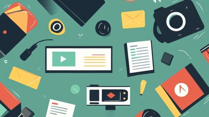 Creative Workspace with Digital Tools and Office Supplies Layout