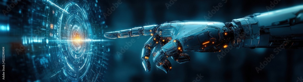 Aufkleber robotic hand touching digital interface in cyberpunk style with futuristic technology and ai innovat