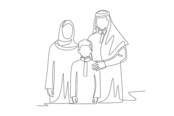 Arab family concept one-line drawing