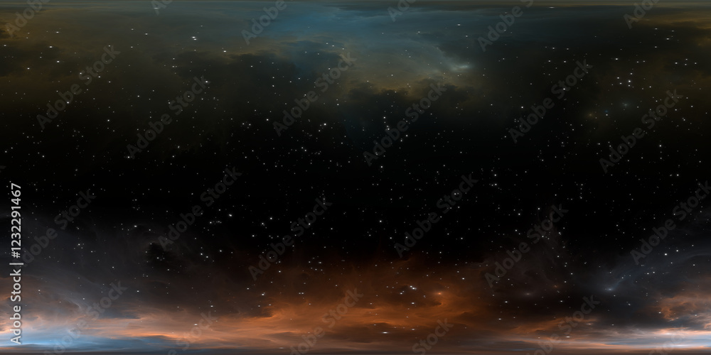 Wall mural 360 degree space nebula. giant interstellar cloud with stars, equirectangular projection, environmen