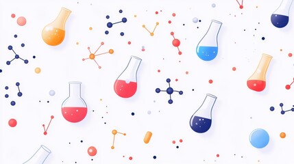 Colorful Laboratory Elements and Chemical Structures on White Background