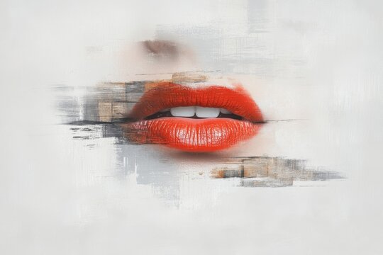 A hyper-realistic close-up of a person lips speaking, with fine details of their expression and a dynamic background of blurred motion to imply energy and influence