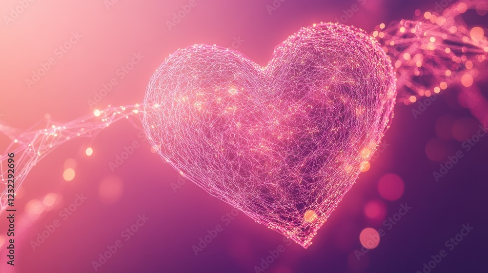 Poster abstract heart shape design with neon lights and soft background