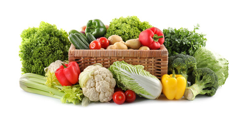 Many different ripe vegetables isolated on white