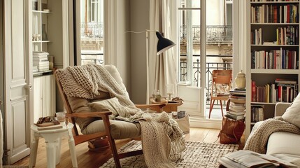 Elegant Vintage Living Room with Cozy Decor and Natural Light