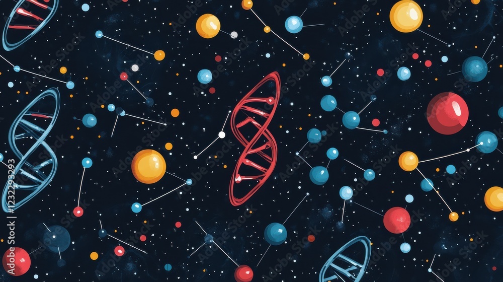Poster abstract space design with dna and cosmic elements