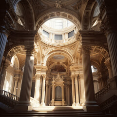 Fototapeta premium Luxurious Historical Interior with Sunlit Archways and Rich Details