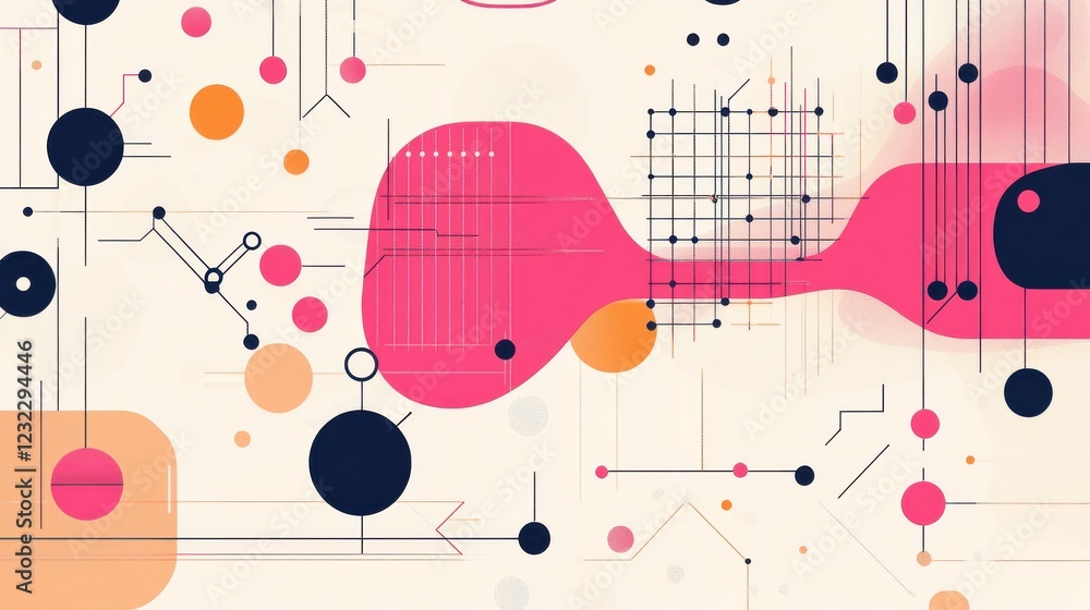Poster abstract geometric pattern with colorful circles and lines