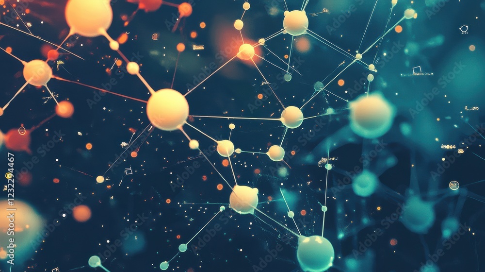 Poster abstract representation of molecular structure and interconnected elements