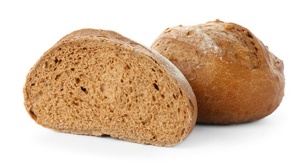 Whole and cut bread isolated on white