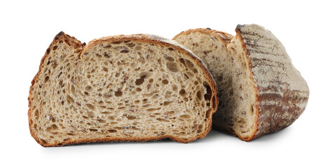 Pieces of fresh bread isolated on white