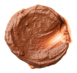 Sample of tasty nut butter isolated on white, top view