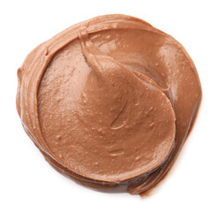 Sample of tasty nut butter isolated on white, top view