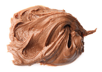 Sample of tasty nut butter isolated on white, top view