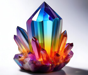 A Colored Crystal on white isolated background with shadow 